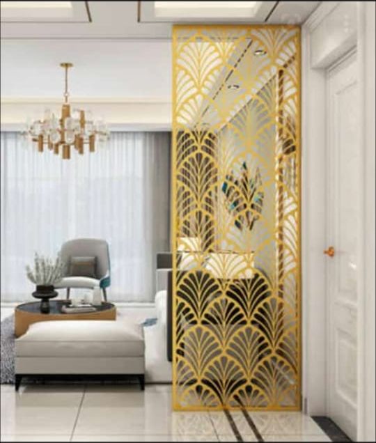 Gold-finish living room partition